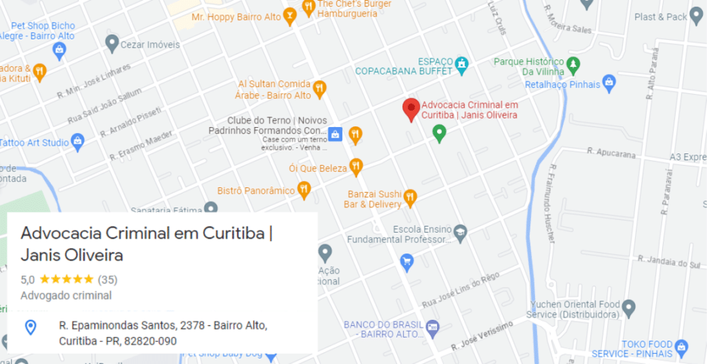 Mapa de localização do escritório de advocacia em curitiba